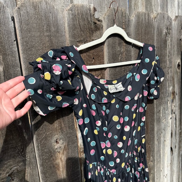 1940s Party Lines by Domb Maxi Dress Abstract Polka Dot Puff Sleeve Size XS / S - Picture 10 of 11